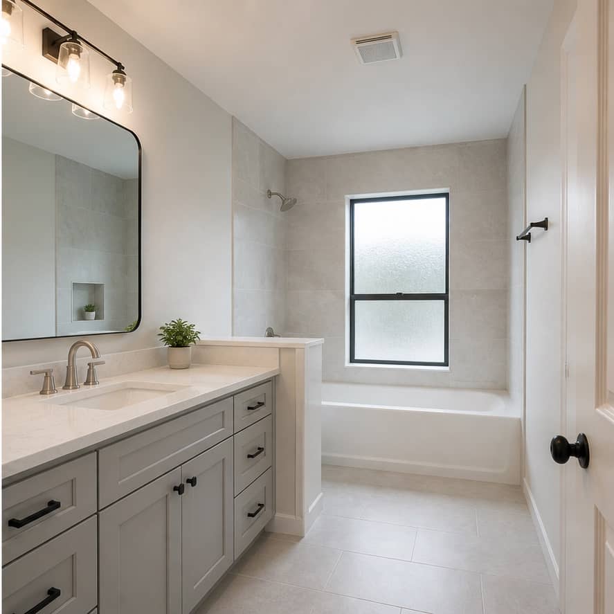 Remodeled bathroom with a freestanding tub and refined finishes
