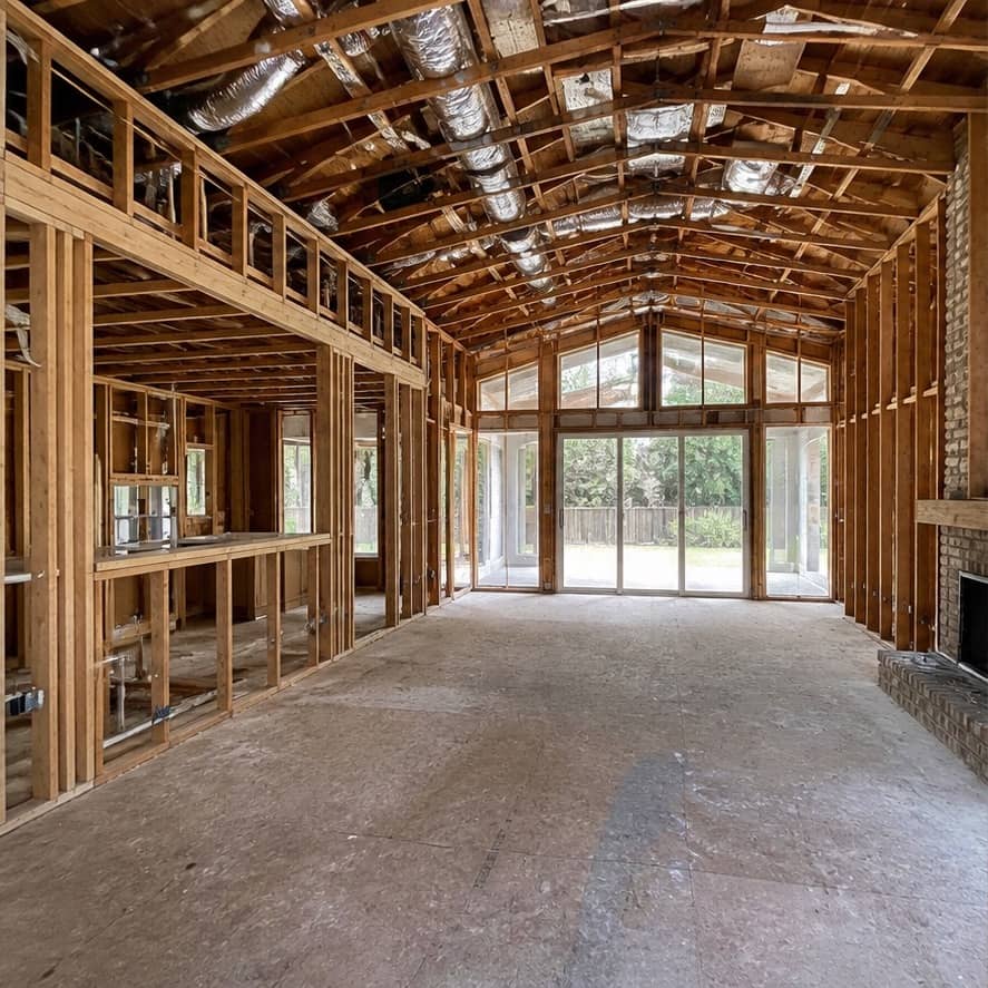 Residential renovation during structural construction