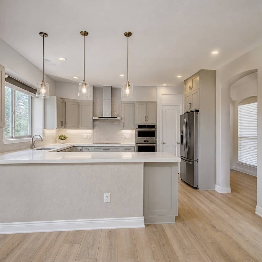 Bright remodeled kitchen with modern cabinetry and finishes